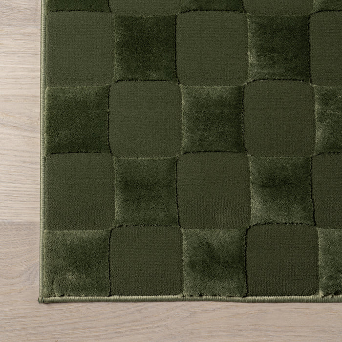 Recycled PET Geometric Washable Area Rug in Green