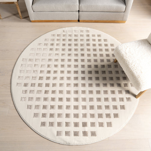 Recycled PET Washable Geometric Rug 140x200 cm Cream