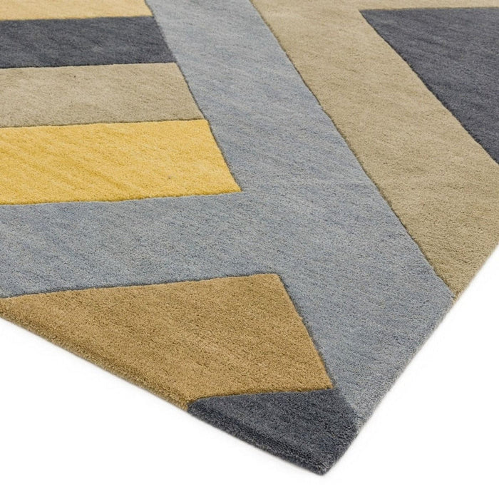 Reef RF02 Big Zig Modern Geometric Hand-Woven Wool Ochre/Grey/Charcoal/Taupe Multicolour Rug