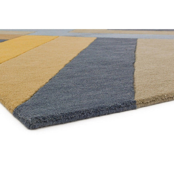 Reef RF02 Big Zig Modern Geometric Hand-Woven Wool Ochre/Grey/Charcoal/Taupe Multicolour Rug