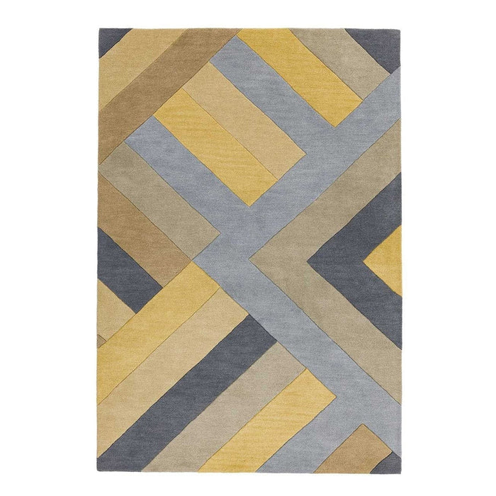 Reef RF02 Big Zig Modern Geometric Hand-Woven Wool Ochre/Grey/Charcoal/Taupe Multicolour Rug