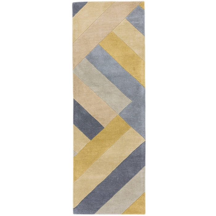 Reef RF02 Big Zig Modern Geometric Hand-Woven Wool Ochre/Grey/Charcoal/Taupe Multicolour Rug
