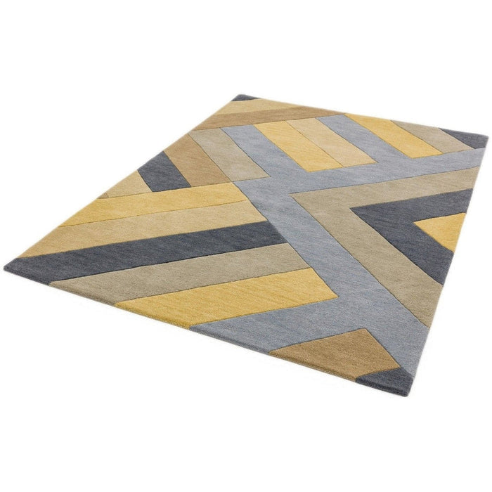 Reef RF02 Big Zig Modern Geometric Hand-Woven Wool Ochre/Grey/Charcoal/Taupe Multicolour Rug