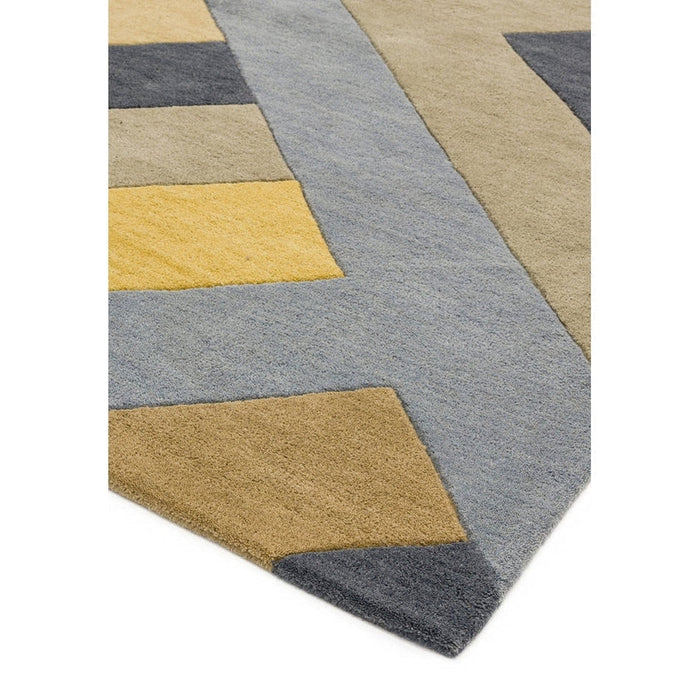 Reef RF02 Big Zig Modern Geometric Hand-Woven Wool Ochre/Grey/Charcoal/Taupe Multicolour Rug
