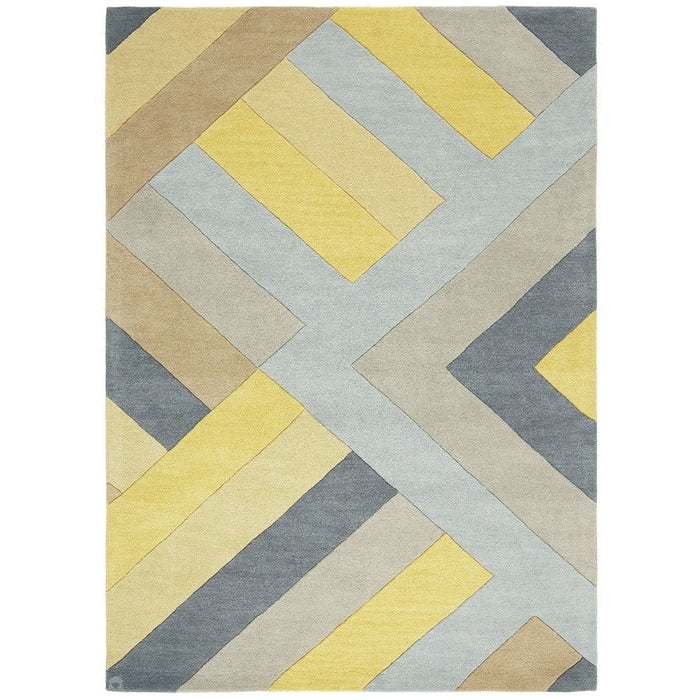 Reef RF02 Big Zig Modern Geometric Hand-Woven Wool Ochre/Grey/Charcoal/Taupe Multicolour Rug