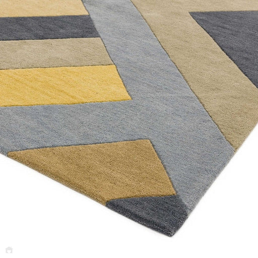 Reef RF02 Big Zig Modern Geometric Hand-Woven Wool Ochre/Grey/Charcoal/Taupe Multicolour Runner