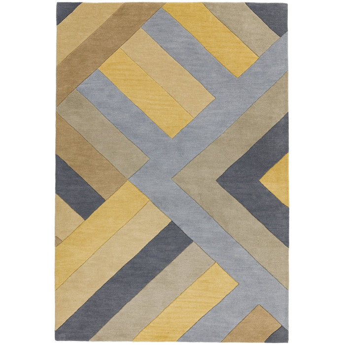 Reef RF02 Big Zig Modern Geometric Hand-Woven Wool Ochre/Grey/Charcoal/Taupe Multicolour Runner