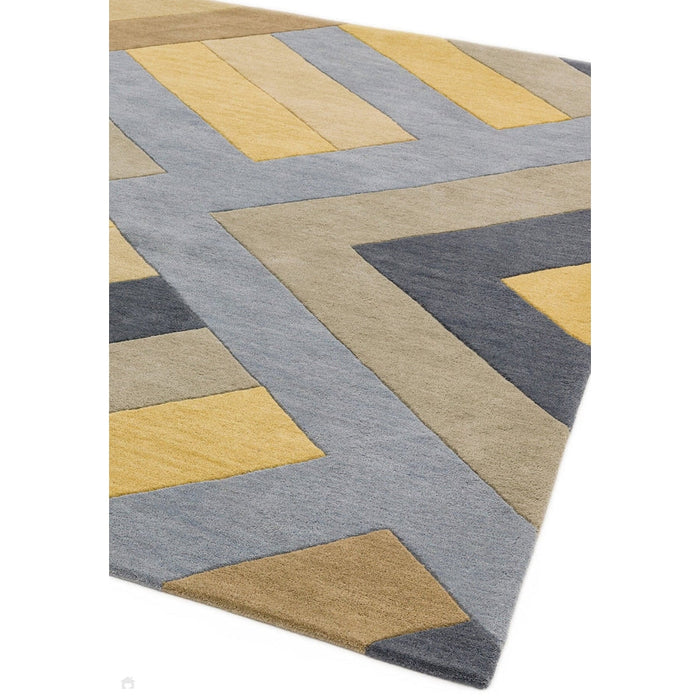 Reef RF02 Big Zig Modern Geometric Hand-Woven Wool Ochre/Grey/Charcoal/Taupe Multicolour Runner