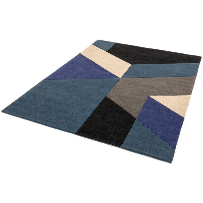 Reef RF13 Big Geo Modern Geometric Hand-Woven Wool Blue/Black/Grey/Cream/Multicolour Rug