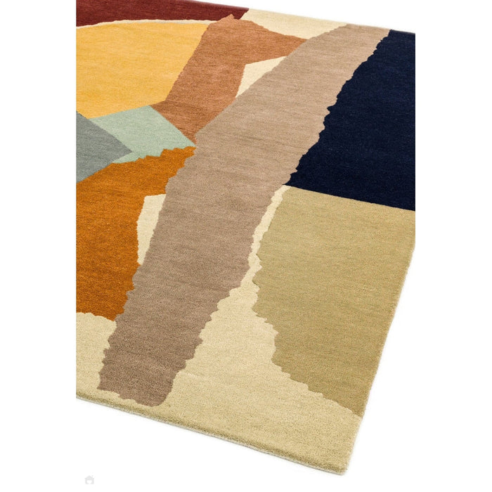 Reef RF14 Abstract Modern Collage Hand-Woven Wool Beige/Grey/Taupe/Muted Multicolour Rug