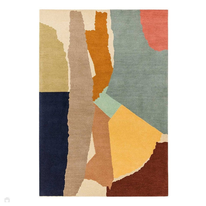 Reef RF14 Abstract Modern Collage Hand-Woven Wool Beige/Grey/Taupe/Muted Multicolour Rug