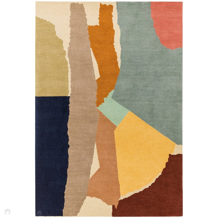 Reef RF14 Abstract Modern Collage Hand-Woven Wool Beige/Grey/Taupe/Muted Multicolour Rug