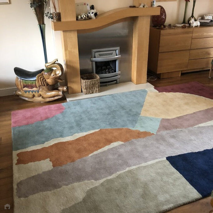 Reef RF14 Abstract Modern Collage Hand-Woven Wool Beige/Grey/Taupe/Muted Multicolour Rug