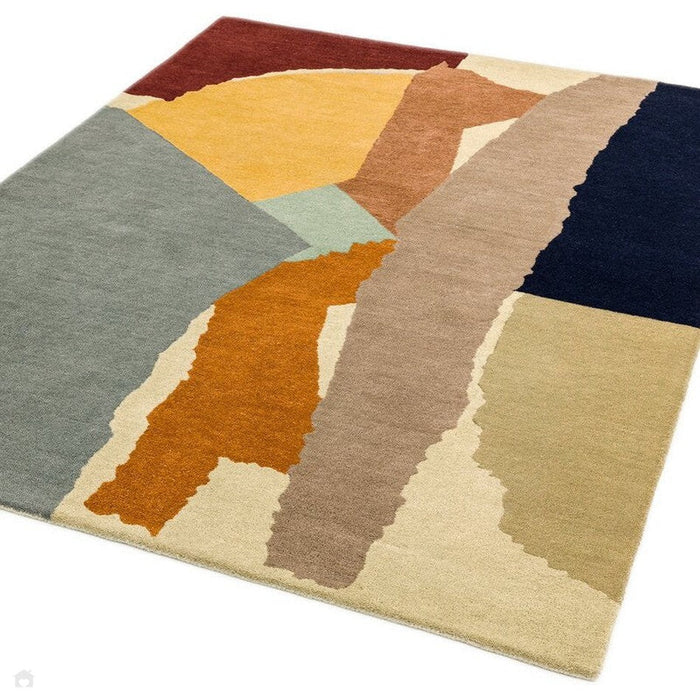 Reef RF14 Abstract Modern Collage Hand-Woven Wool Beige/Grey/Taupe/Muted Multicolour Rug