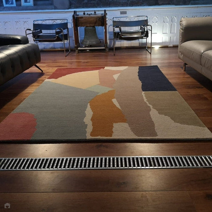 Reef RF14 Abstract Modern Collage Hand-Woven Wool Beige/Grey/Taupe/Muted Multicolour Rug