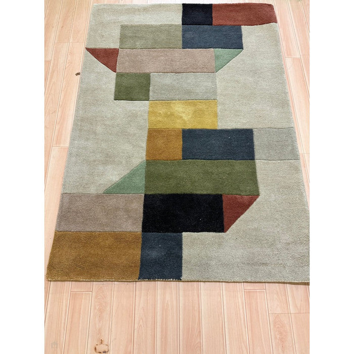 Reef RF15 Modern Geometric Hand-Woven Wool Beige/Muted Multicolour Rug