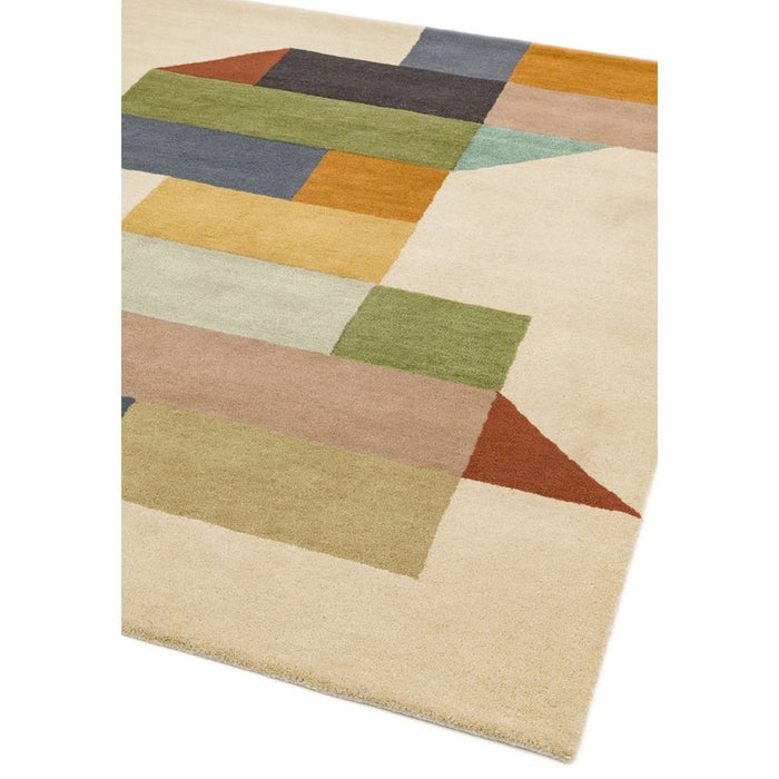 Reef RF15 Modern Geometric Hand-Woven Wool Beige/Muted Multicolour Rug