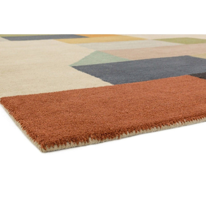 Reef RF15 Modern Geometric Hand-Woven Wool Beige/Muted Multicolour Rug