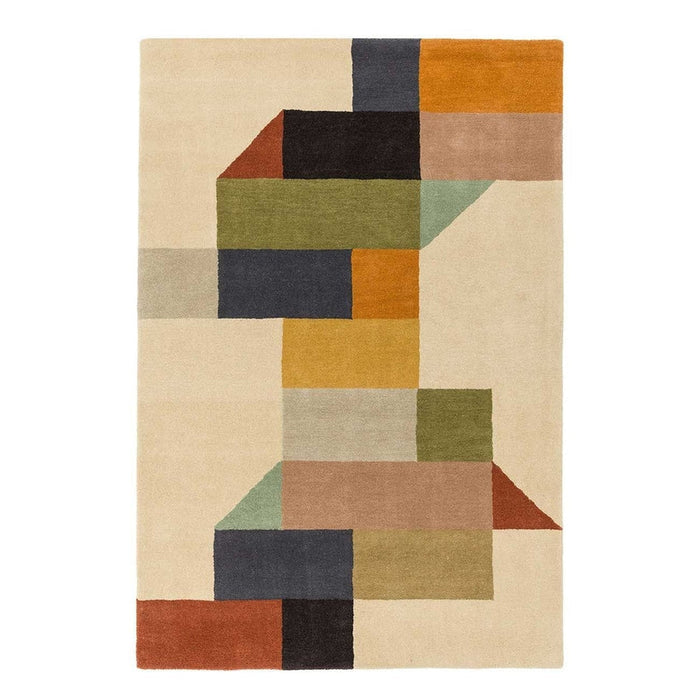 Reef RF15 Modern Geometric Hand-Woven Wool Beige/Muted Multicolour Rug