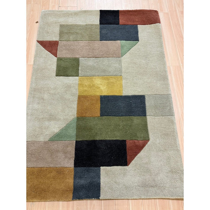 Reef RF15 Modern Geometric Hand-Woven Wool Beige/Muted Multicolour Rug