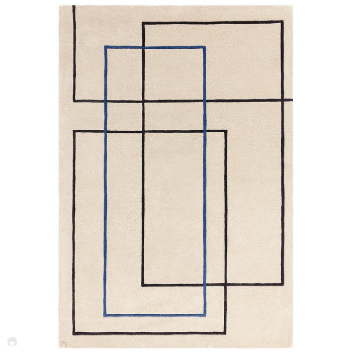 Reef RF19 Outline Modern Geometric Hand-Woven Wool Blue/Beige Rug