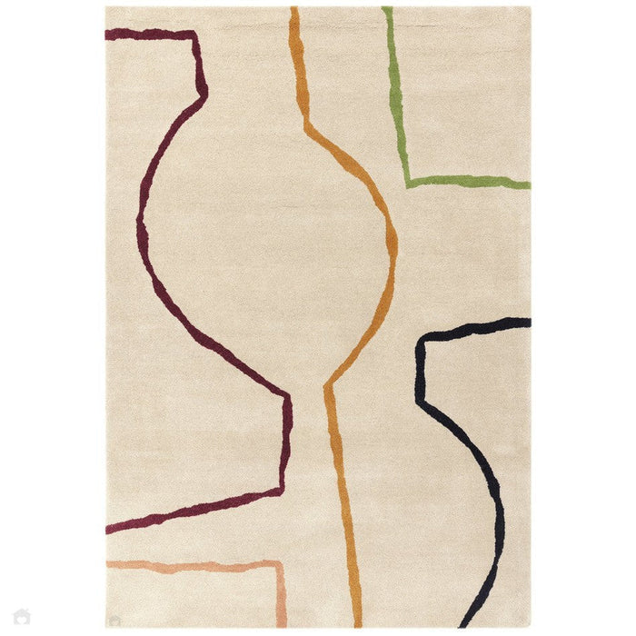 Reef RF22 Linear Modern Geometric Hand-Woven Wool Multicolour/Beige Rug