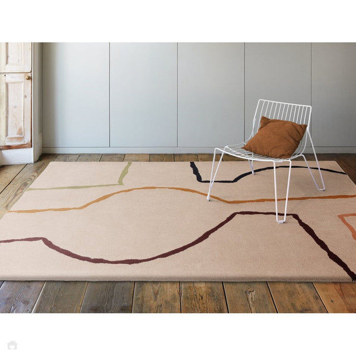 Reef RF22 Linear Modern Geometric Hand-Woven Wool Multicolour/Beige Rug