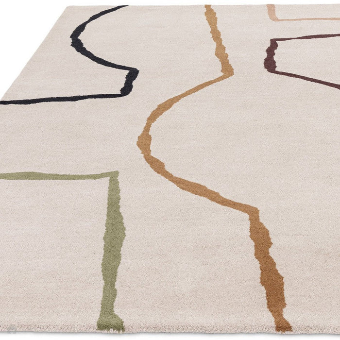 Reef RF22 Linear Modern Geometric Hand-Woven Wool Multicolour/Beige Rug