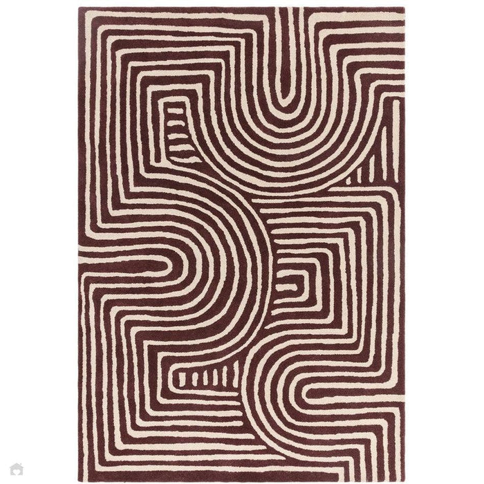 Reef RF29 Curve Modern Geometric Hand-Woven Wool Plum/Multi Rug 120 x 170 cm