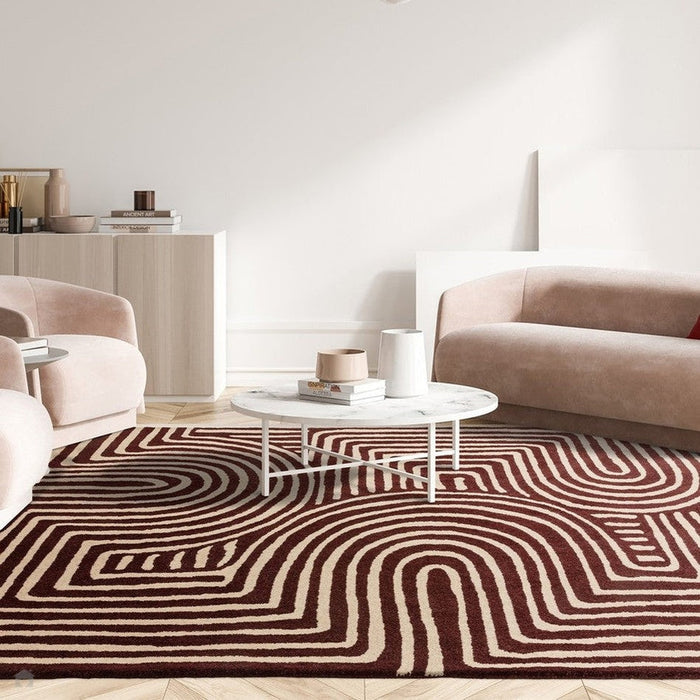 Reef RF29 Curve Modern Geometric Hand-Woven Wool Plum/Multi Rug 120 x 170 cm