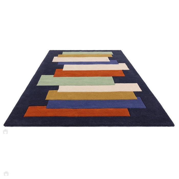 Reef RF33 Stacks Modern Geometric Hand-Woven Wool Blue/Multicolour Rug