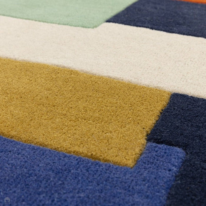 Reef RF33 Stacks Modern Geometric Hand-Woven Wool Blue/Multicolour Rug