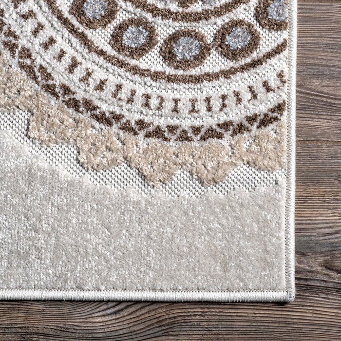 Regal Suzani Area Rug for Indoor and Outdoor Use Beige