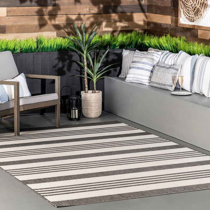 Regency Stripes Light Grey Indoor Outdoor Area Rug 120 cm