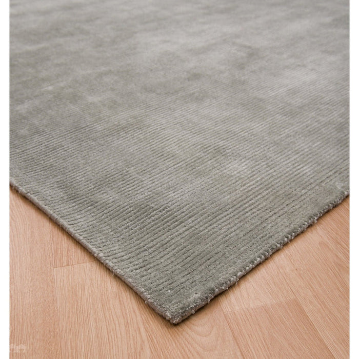 Reko Modern Plain Textured Ribbed Lines Viscose/Cotton Shimmer Flatweave French Grey Rug