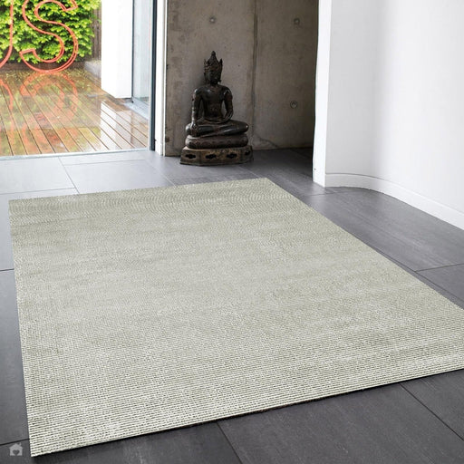 Reko Modern Plain Textured Ribbed Lines Viscose/Cotton Shimmer Flatweave French Grey Rug