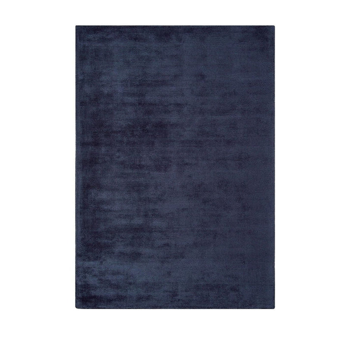 Reko Modern Plain Textured Ribbed Lines Viscose/Cotton Shimmer Flatweave Navy Rug