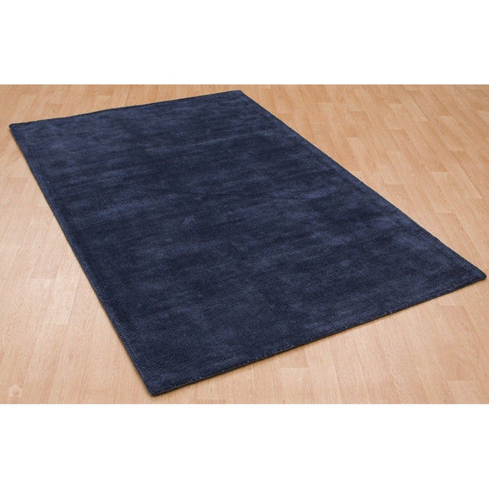 Reko Modern Plain Textured Ribbed Lines Viscose/Cotton Shimmer Flatweave Navy Rug