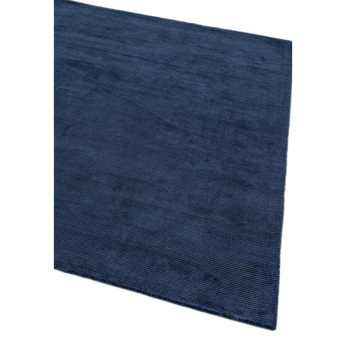 Reko Modern Plain Textured Ribbed Lines Viscose/Cotton Shimmer Flatweave Navy Rug