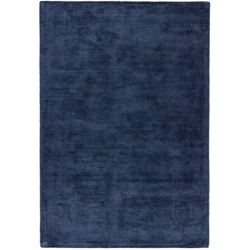 Reko Modern Plain Textured Ribbed Lines Viscose/Cotton Shimmer Flatweave Navy Rug