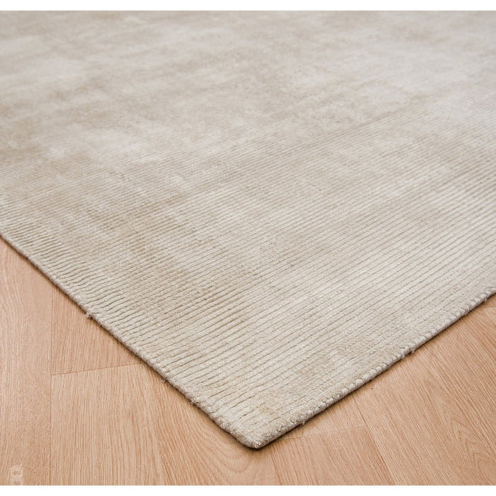 Reko Modern Plain Textured Ribbed Lines Viscose/Cotton Shimmer Flatweave Putty Rug