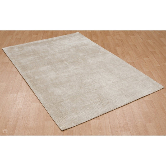 Reko Modern Plain Textured Ribbed Lines Viscose/Cotton Shimmer Flatweave Putty Rug