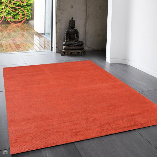 Reko Modern Plain Textured Ribbed Lines Viscose/Cotton Shimmer Flatweave Red Rug