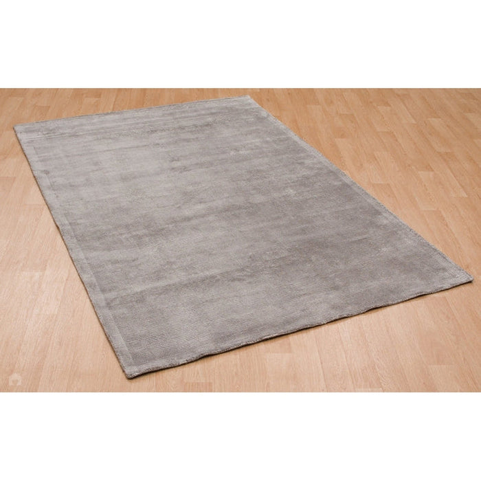 Reko Modern Plain Textured Ribbed Lines Viscose/Cotton Shimmer Flatweave Silver Rug