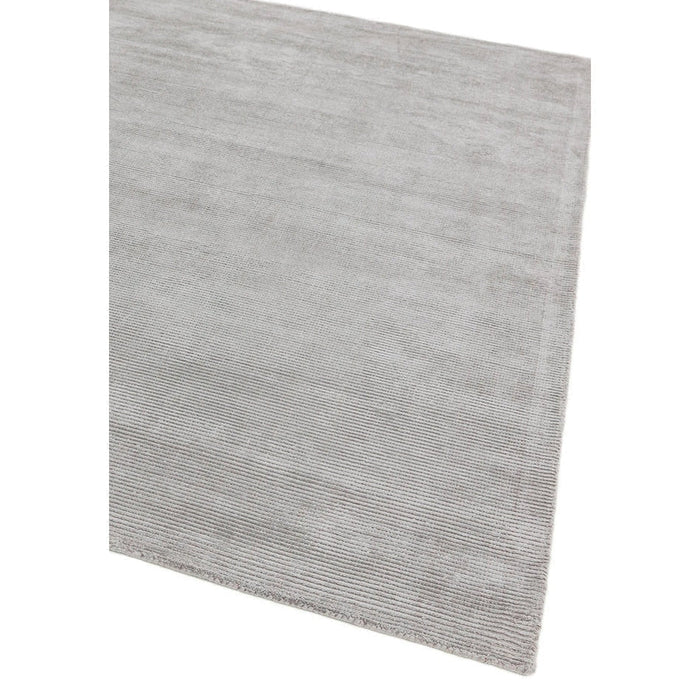 Reko Modern Plain Textured Ribbed Lines Viscose/Cotton Shimmer Flatweave Silver Rug