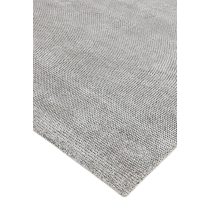 Reko Modern Plain Textured Ribbed Lines Viscose/Cotton Shimmer Flatweave Silver Rug