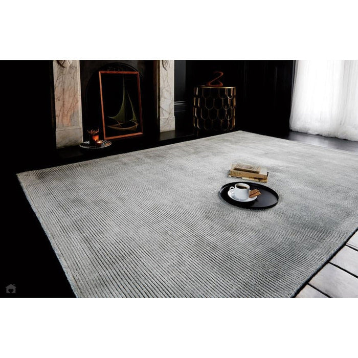 Reko Modern Plain Textured Ribbed Lines Viscose/Cotton Shimmer Flatweave Silver Rug