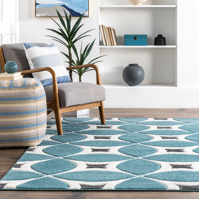 Retro Pattern Plush Area Rug - Baby Blue
