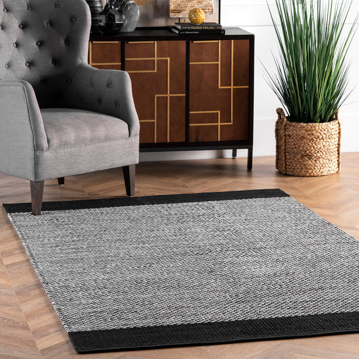 Reversible Black Cotton Flatweave Area Rug 120x180 cm