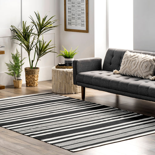 Reversible Black Striped Jute Rug for Living Room 152cm x 244cm